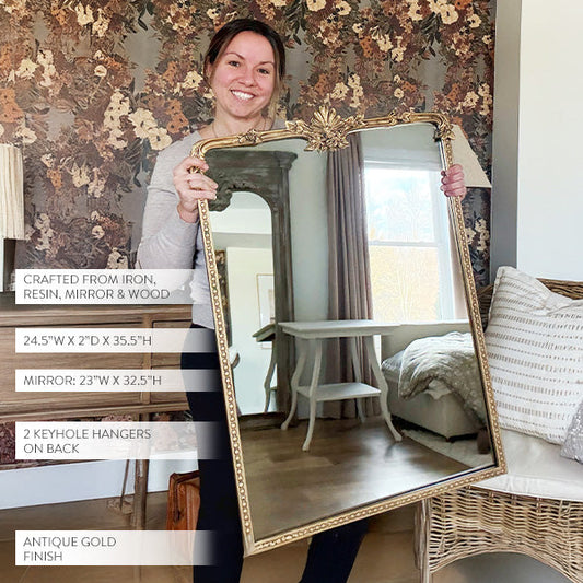 Treevnm Ornate Golden Floral Rectangular Mirror